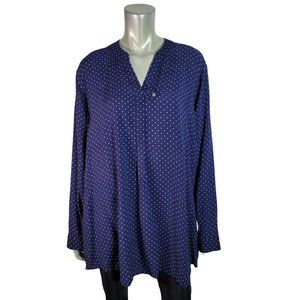 Woman Within Top Plus Size 22/24 Tunic‎ Polka Dot Lightweight V-Neck Casual Blue